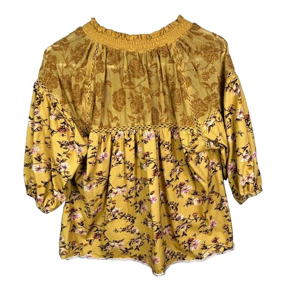 Sundance Florence Bloom Yellow Floral Blouse Cotton Top Balloon Sleeves Lace S - Picture 6 of 11